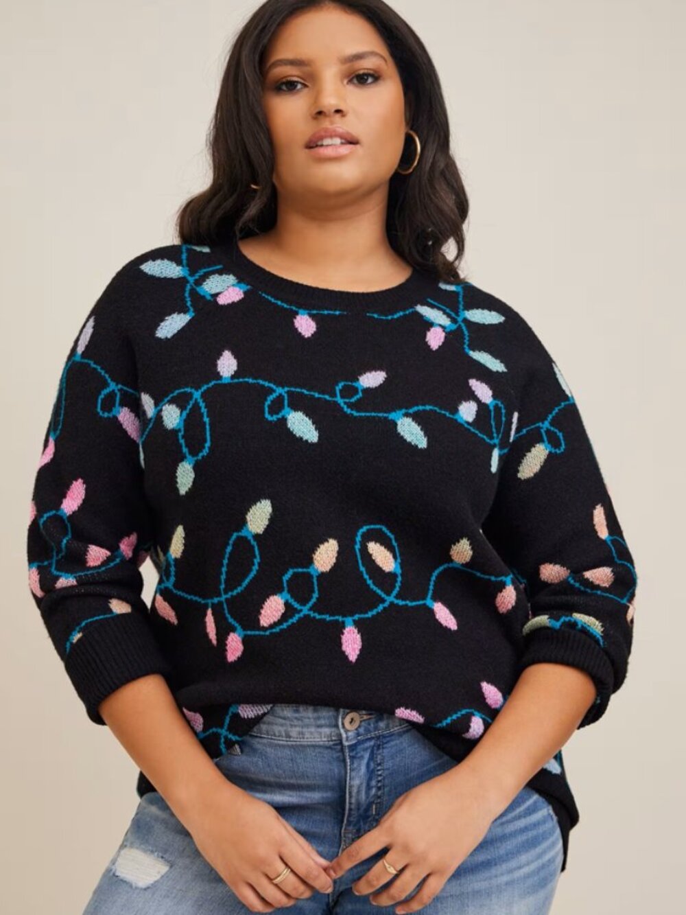 Torrid 4X Black Christmas Lights Jacquard Sweater Holiday Pullover